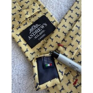 Andrew's Milano	Yollow Weiner Dog Dachshund Woven Jacquard Long XL 61" Silk Tie